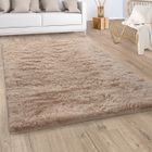 Paco Home Tapis Shaggy Tapis De Salon Fausse Fourrure Poil Long Moelleux Monochrome Beige 80x150 cm