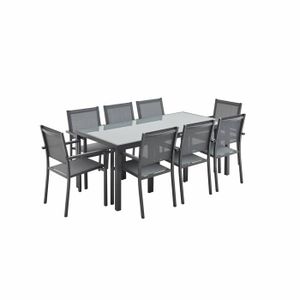 Ensemble table et chaise de jardin Salon de jardin en aluminium et textilène - Capua 180cm - Anthracite. gris - 8 places - 1 grande table rectangulaire. 8 fauteuils