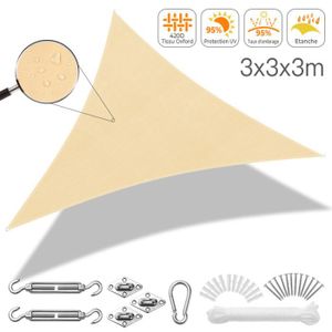 VOILE D'OMBRAGE Voile d'ombrage Triangle PRUMYA - Beige - 3x3x3M - 420D Tissu Oxford - 95% Taux d'ombrage - Protection anti-UV - Kit de fixation