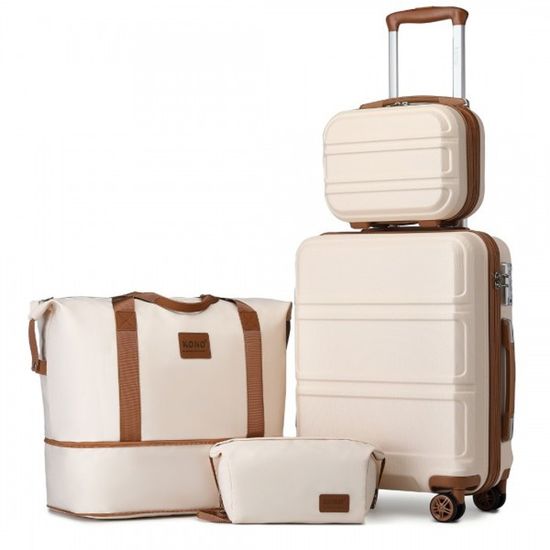 Kono Set de 6 Valises de Voyage Rigide Bagage Cabine (24/51/65/75cm) avec Serrure TSA+Vanity Case + Sac de Voyage 40x30x20cm, Crème