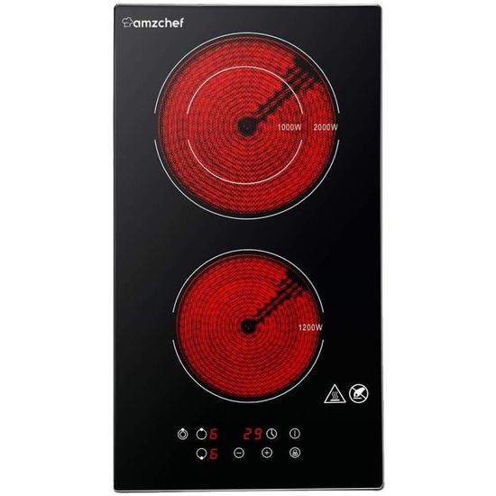 AMZCHEF plaque de cuisson vitrocéramique,double vitrocéramique avec en verre de cristal noir poli,adaptés à tout batterie de cuisine