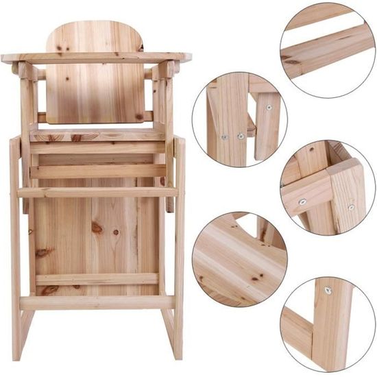 Chaise haute et table pour bébé en bois massif avec plateau réglable HB007 -GAR