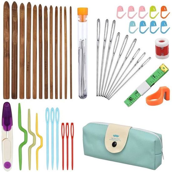 Lot De 20 Crochets à Tricoter En Bambou Et Aluminium - Tailles De 1.0 Mm à 10.0 Mm, Avec Sac De Rangement