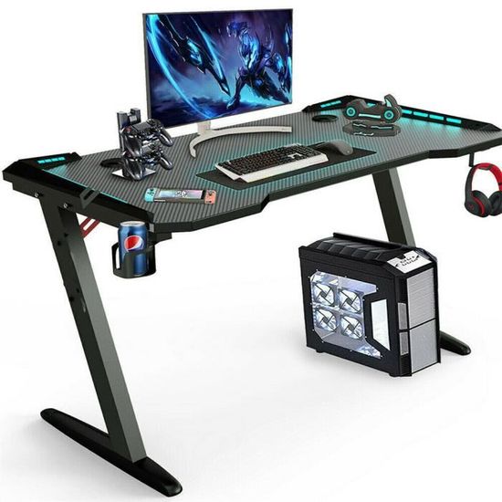 Bureau Gaming Led Hauteur Réglable: Bureau Gamer RGB Noir 160x60cm Table  Gaming avec Rangement - 69 à