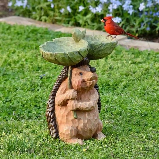 Statue en résine de bain d'oiseau hérisson sculpté, mangeoire à oiseaux de  jardin extérieur, décoration en résine - Cdiscount Jardin