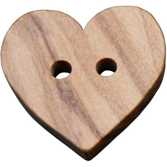 Jolis Boutons En Bois à 2 Trous En Forme De Cœur En Bois D'olivier Véritable Et Grain Partiellement Visible (10 Pièces) (15 Mm