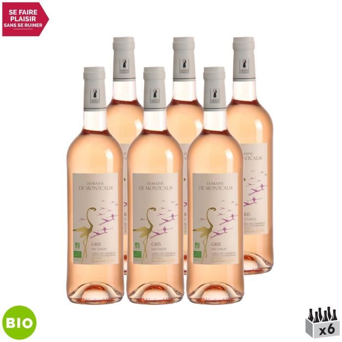 Sable de Camargue Flamant Gris Rosé - Bio - Lot de 6x75cl - Domaine de Montcalm - Vin IGP Rosé du Languedoc - Roussillon