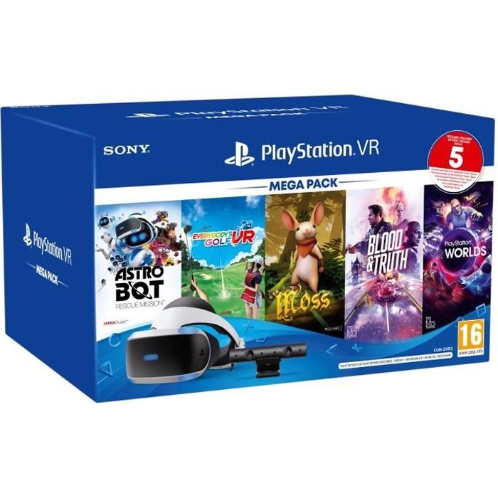 MégaPack PSVR 3 MK5 : Casque PSVR + PS Camera V2 + VR Worlds + Moss + Everybody's Golf VR + Blood & Truth + Astro Bot - PlayStati