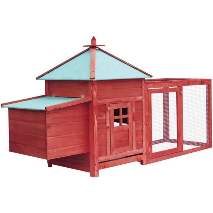 YAJ Abris / cages pour petits animaux Poulailler avec nichoir Rouge 193 x 68 x 104 cm bois de pin massif, contreplaqué