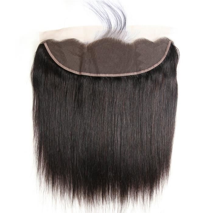13*4 pouces Top Lace Frontal Bresilien Lisse 100% Vierge Closure Naturel Noir Free Part 14--35cm