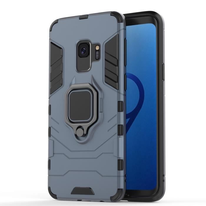 Coque Samsung S9, Double Couche Étui avec Anneau Kickstand, Anti-Choc Housse Protection Pour Samsung Galaxy S9 - Bleu