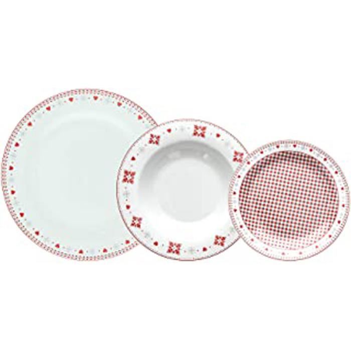 Vichy Service De Table 18 Pièces, Porcelaine, Rouge