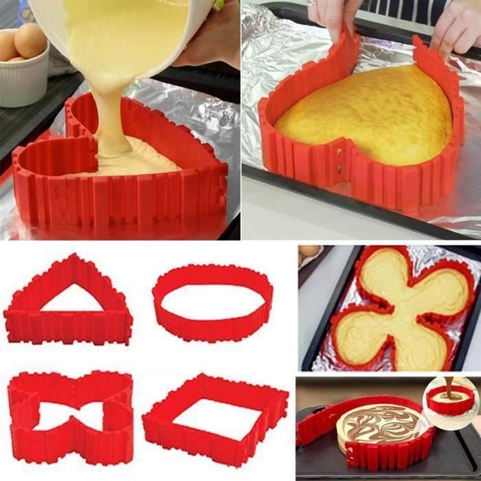 4pcs-lot magique moule silicone en forme de cœur rectangulaire rond gâteau pâtisserie carré multifonction