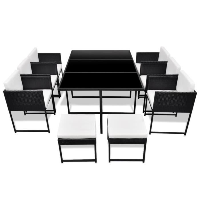 Parfait Salon de jardin 11 pcs -Ensemble repas de jardin Mobilier de jardin avec coussins Résine tressée Noir @478177