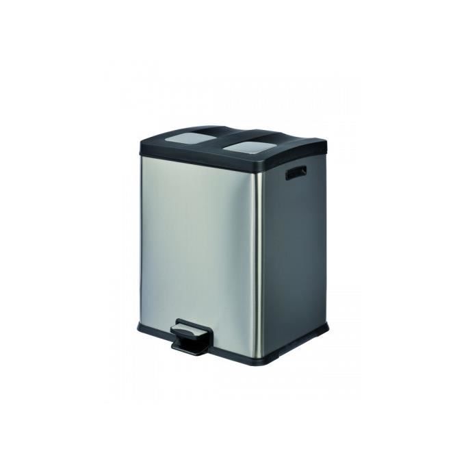 Poubelle inox de tri sélectif, comprenant 2 x 30 L