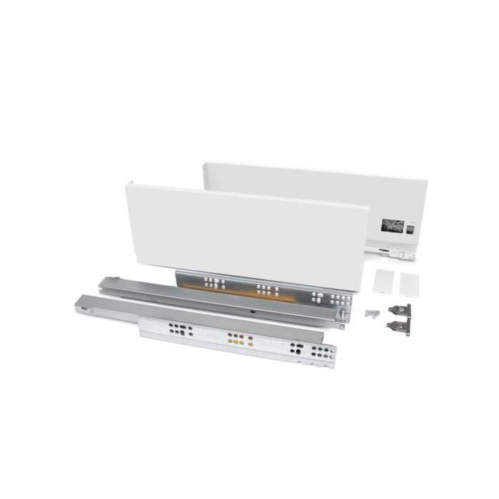 Emuca Kit tiroir Vertex pour cuisine et bain, hauteur 131 mm, prof. 400 mm, 40 Kg, fermeture amortie, Acier, Blanc