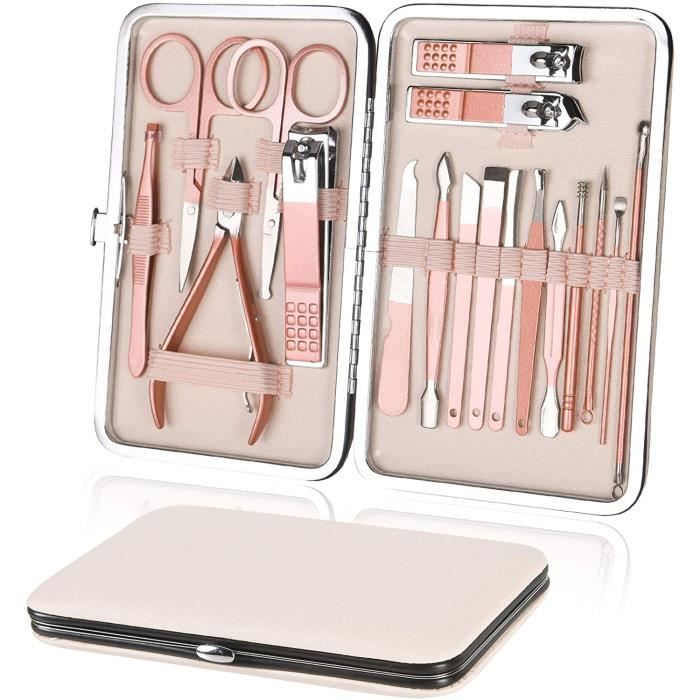 PINCE A ONGLES URAQT Kit Manucre Pedicure, 18pcs Ensemble de Coupe-Ongles Professionnel, Coupe-Cuticule en Acier Inoxydable, Kit73