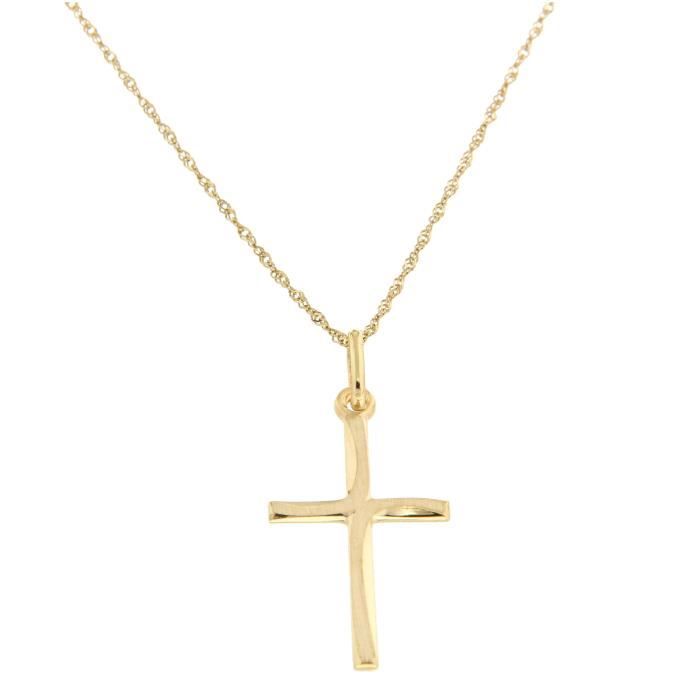 Pendentif Croix Mat Et Brillant En Or 375/1000 + Chaîne Offerte