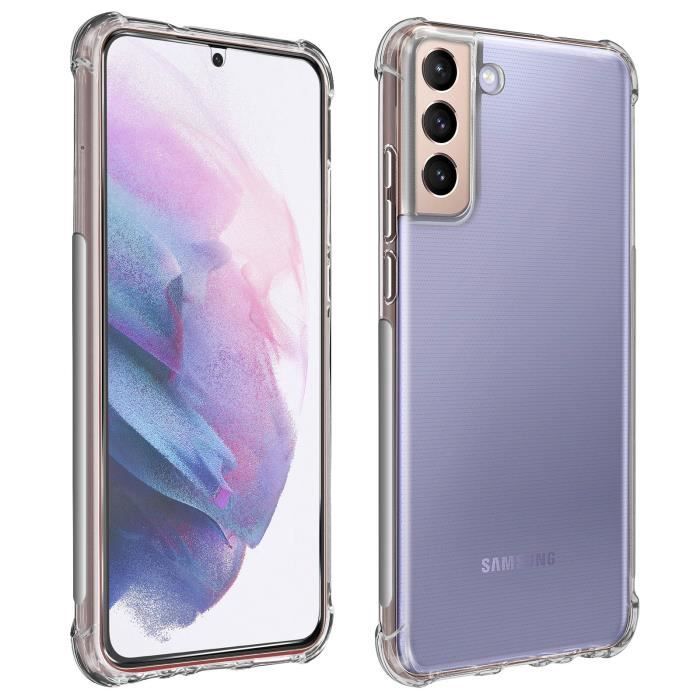 Pack Protection Samsung S21 Plus Coque Souple + Verre Trempé Transparent Blanc