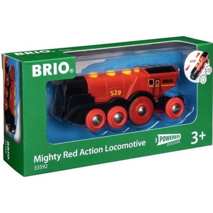 Brio World Locomotive Rouge Puissante à piles - Accessoire son & lumière Circuit de train en bois - Ravensburger - Dès 3 ans - 33592
