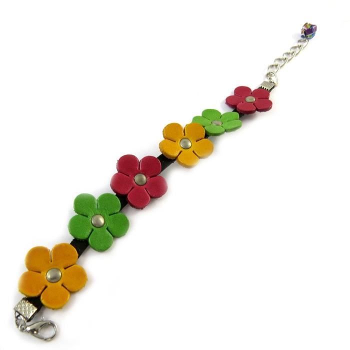 Bracelet artisanal cuir New Life bordeaux (fait main)- Les Trésors De Lily [N9559]
