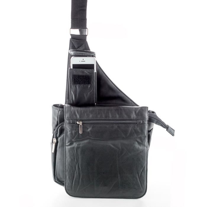 Sacoche holster multi-poches en cuir d agneau pour femme - Noir