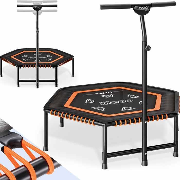 Monzana Trampoline de sport fitness MZFT120 Protection cadre Manche réglable hauteur Ø 120cm Trampoline intérieur Jumping noir