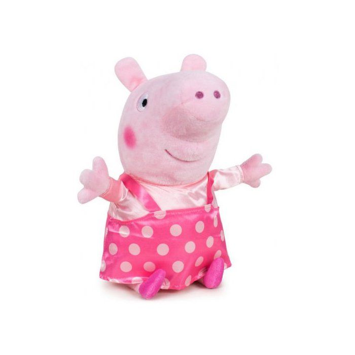 Peluche Peppa Pig Salopette Rose A Pois 31 Cm - Peluche Licence - Cochon - Doudou Enfant