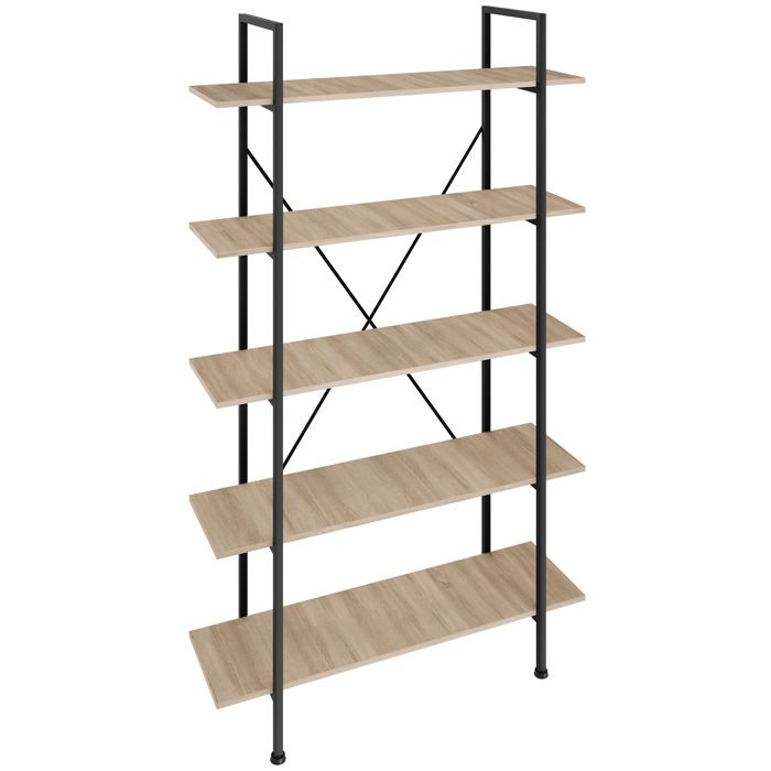 TECTAKE Bibliothèque Etagère 5 Niveaux 106 cm x 34,5 cm x 179,5 cm Design Industriel - Bois clair