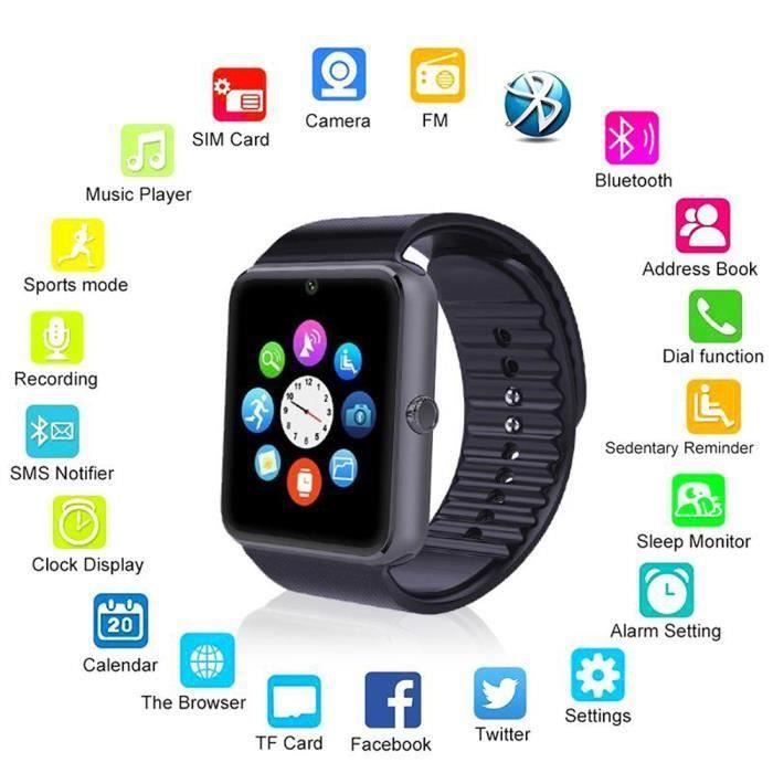 za001-GT08 Bluetooth Smart Watch d'NFC Wirst Phone Mate pour iPhone Pour Samsung BK ZNSB0227