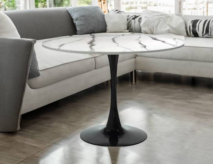 Table ronde salle à manger 120cm effet marbre zébra BOGOTA - Cdiscount
