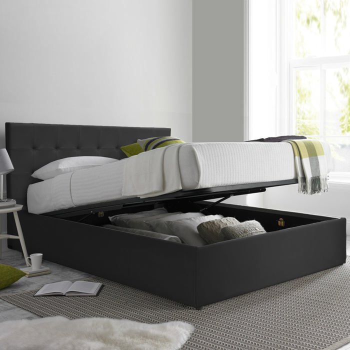 Lit Coffre Penthouse 90 x 190 by Sampur Simili Cuir Noir Design et Moderne - Sommier à Lattes en Bois + Tête de Lit inclus Lit Coffre Penthouse 90 x 190 by Sampur Simili Cuir Noir Design et Moderne - Sommier à Lattes en Bois + Tête de Lit inclus