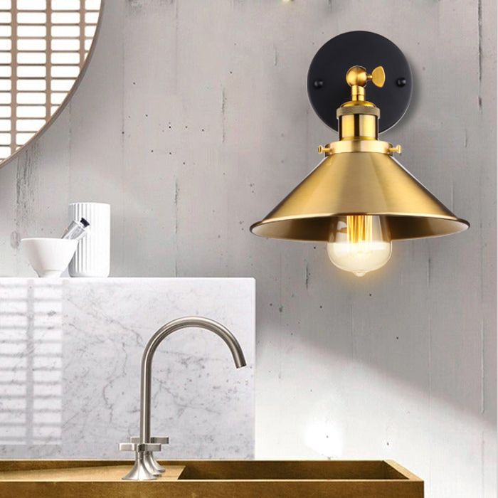 WOTTES 1pcs Applique Murale Industrielle Lampe de Plafond de Style Métal Rétro avec Rotation à 180 Degrés - Ø22cm Or