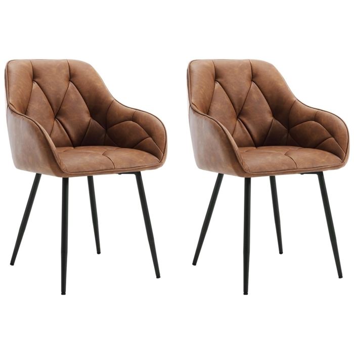 WOLTU Lot de 2 Chaises de Salle à Manger Chaise de Cuisine Rembourrée en Simili Cuir Vintage Pieds en Métal Marron W0ATT0144-2