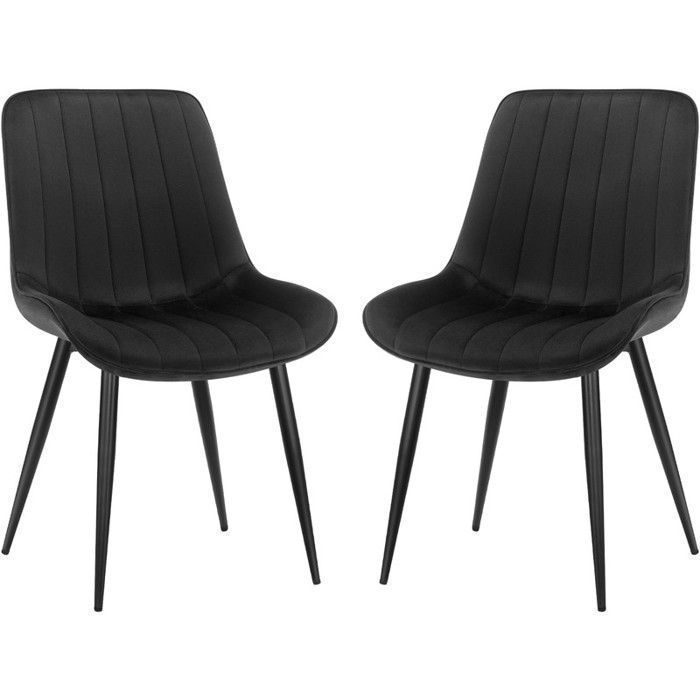 Chaise salle à manger - WAFTING - Lot de 2 - Velours - Pieds métal - Noir