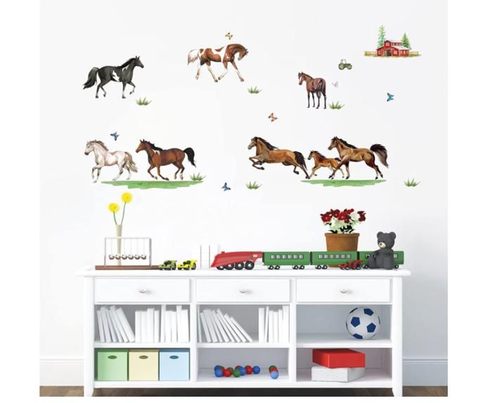 Stickers Muraux Animaux de la Ferme Autocollant Mural Cheval Décoration Murale Salon Chambre Bureau TV Mur
