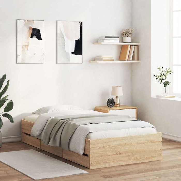 vidaXL Cadre de lit avec tiroirs sans matelas chêne sonoma 90x200 cm 3207296