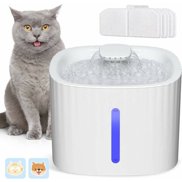 Meilleurs prix pour Fontaine Eau pour Chat Chien 3L Distributeur Eau pour Chat Silencieux avec LED Fentre de Niveau deau 3 Filtre Charbon PZCC