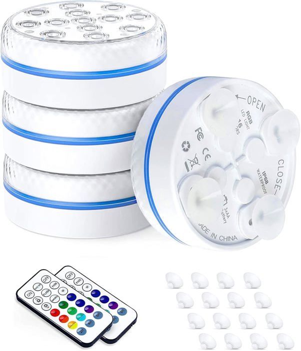 Lumière LED Submersible Projecteur Piscine Étanche Sous-Marines Multi-couleur avec Télécommande Eclairage piscine hors sol(4 Pcs)