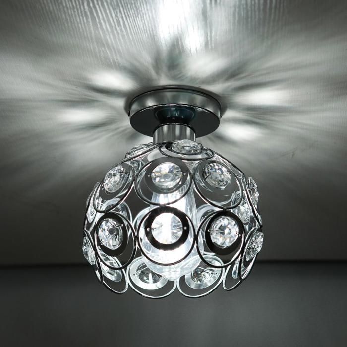 WOTTES Moderne Plafonnier en Métal et Cristal Argent E27 Cage Lampe de Plafond Luminaire - pour Couloir Salon - 1pcs Ø17*19.5CM