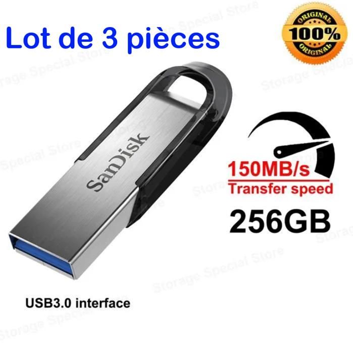 3PCS Clé USB - SANDISK Ultra Flair 256 Go - USB 3.0 vitesses allant jusqu'à 150 Mo/s Protection par mot de passe 100% d'original