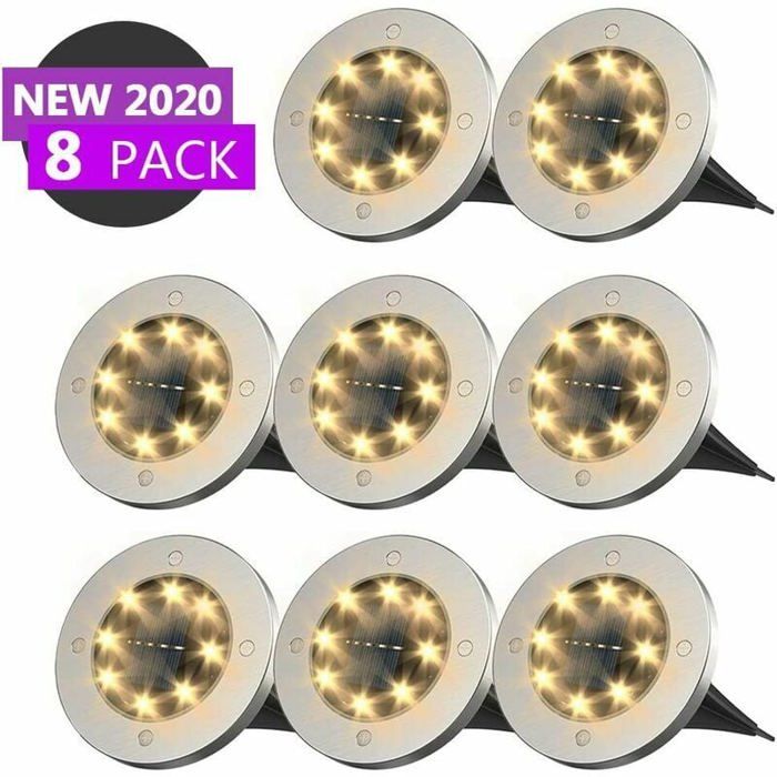 Projecteur solaire LED 8 pièces-lumière au sol-clôture lumières LED étanches (8 pièces blanc chaud)