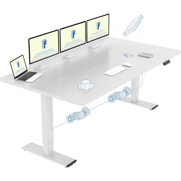 FlexiSpot Bureau Assis Debout 180 x 80 cm avec 2 Moteurs Puissants Bureau Électrique avec Fonction Mémoire (Blanc + Blanc)