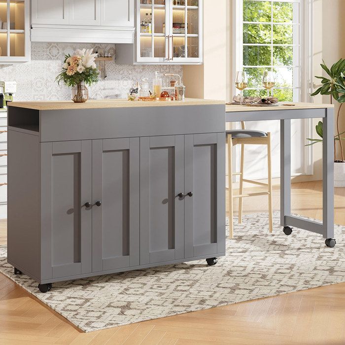 Ilot Central de cuisine moderne Desserte de Cuisine Table de bar extensible avec 6 surfaces de rangement Gris (118-180×50×94cm) Ilot Central de cuisine moderne Desserte de Cuisine Table de bar extensible avec 6 surfaces de rangement Gris (118-180×50×94cm)