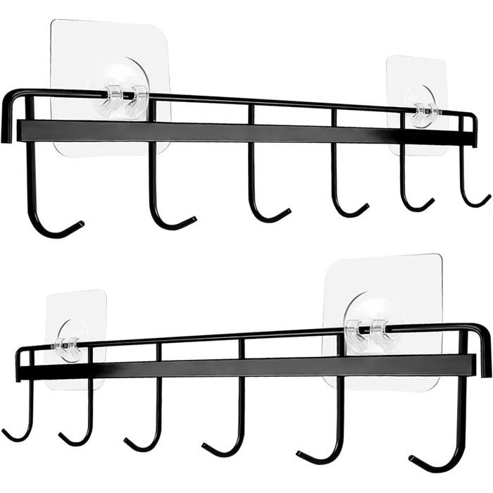 2 Pièces Porte Ustensiles Cuisine,Support Ustensiles Cuisine Avec 6 Crochets Sans Percage Rangement Organiseur Rack Pour Cuisine Bains Noir 99176385