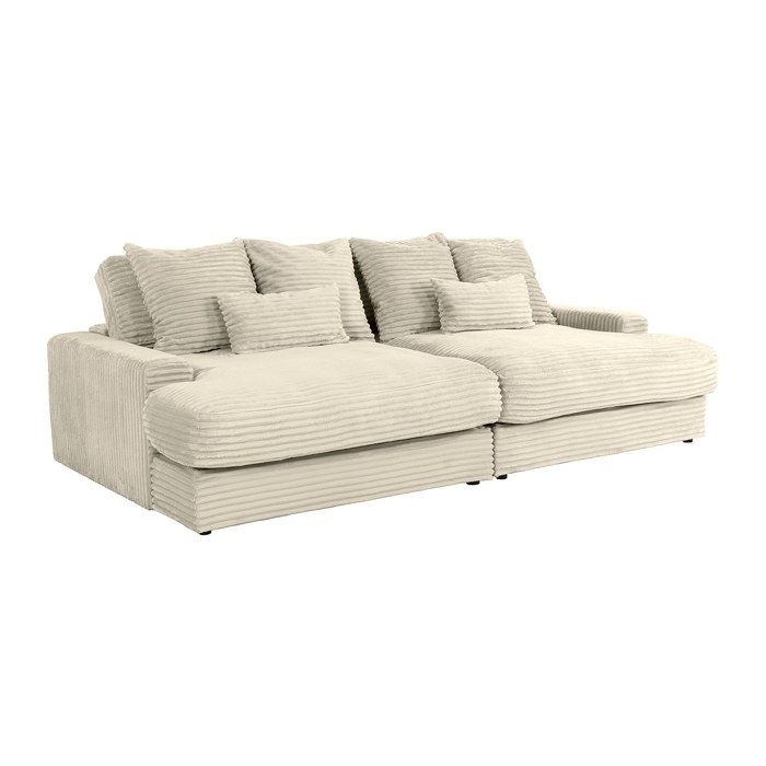 Canapé 4 places confort assise profonde en velours côtelé grosses côtes beige CALAZO Canapé 4 places confort assise profonde en velours côtelé grosses côtes beige CALAZO