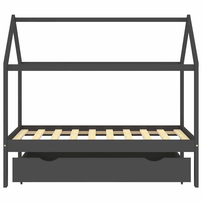 Bon plan Lit cabane denfant - JILI HOT - Sommier inclus - avec un tiroir Gris foncé Pin 80x160cm Thome2175143