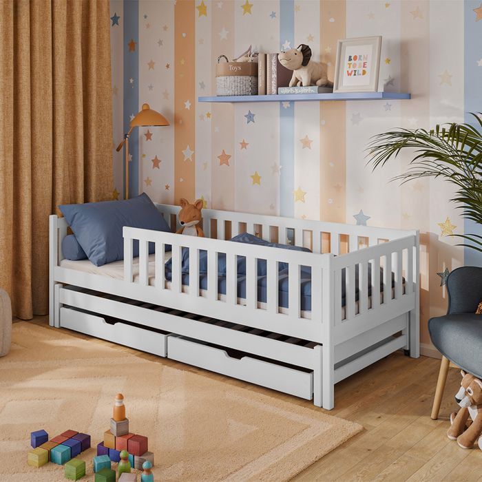 Lit avec barrières Petits-meubles - Joseph - 208 x 97 x 71cm - Blanc Lit avec barrières Petits-meubles - Joseph - 208 x 97 x 71cm - Blanc