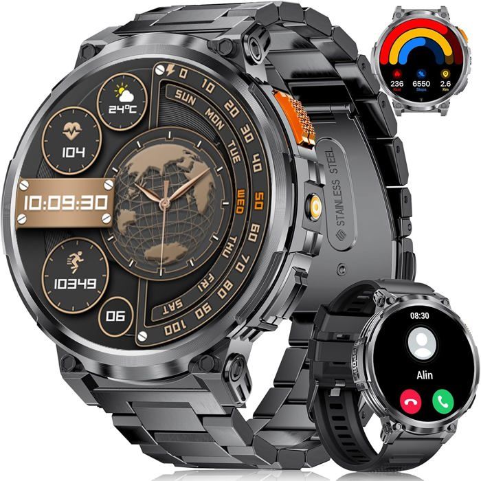 Montre Connectée Homme Avec 1 85 Hd Grand Écran/Led Lampe/730Mah Batterie Smartwatch Homme Avec 120+ Modes Sportifs 24/7 [MON31]