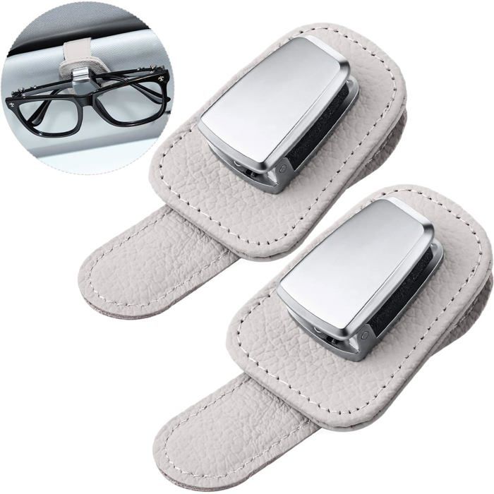 Lot De 2 Clips Porte-lunettes Pour Pare-soleil Voiture - En Cuir, Magnétique, Pour Lunettes Et Cartes